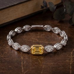 Two Tone Emerald & Marquise Cut Yellow & White Sapphire Tennis Bracelet