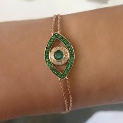 Halo Evil Eye Round Cut Emerald & White Sapphire Tennis Bracelet