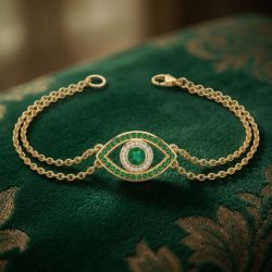 Halo Evil Eye Round Cut Emerald & White Sapphire Tennis Bracelet