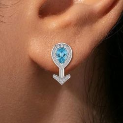 Halo Pear & Round Cut Aquamarine & White Sapphire Drop Earrings 