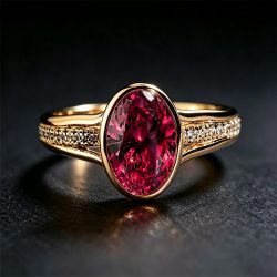 Golden Split Shank Ruby & White Sapphire Oval & Round Cut Engagement Ring