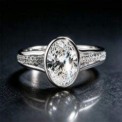 Split Shank White Sapphire Oval & Round Cut Engagement Ring