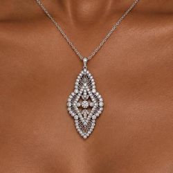 Openwork Round Cut White Sapphire Pendant Necklace