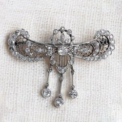 Openwork Tassel Round Cut White Sapphire Brooch Pin