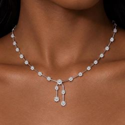 Lariat Design Round Cut White Sapphire Pendant Necklace