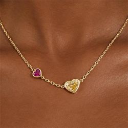 Golden Bezel Heart Cut Yellow & Ruby Sapphire Pendant Necklace