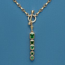 Golden Bezel Emerald & Round & Pear Cut Emerald Sapphire Pendant Necklace