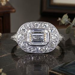 Halo Emerald & Round Cut White Sapphire Engagement Ring