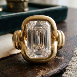 Golden Solitaire Emerald Cut White Sapphire Engagement Ring