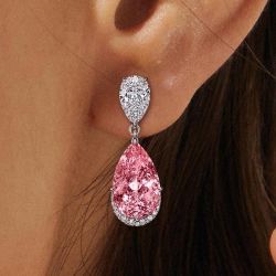 Pear & Round Cut Pink & White Sapphire Drop Earrings