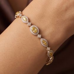 Golden Halo Oval & Marquise & Pear Cut Yellow & White Sapphire Tennis Bracelet