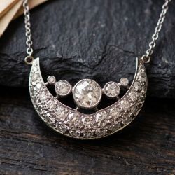 Crescent Moon Round Cut White Sapphire Pendant Necklace