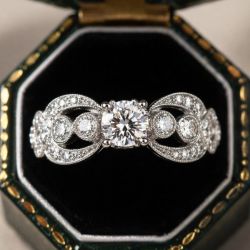 Milgrain Round Cut White Sapphire Engagement Ring