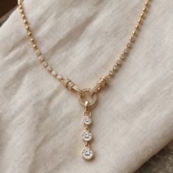 Golden Bezel Round Cut White Sapphire Pendant Necklace