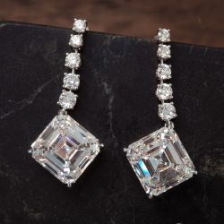 Asscher & Round Cut White Sapphire Drop Earrings