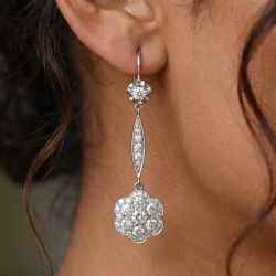 Halo Round Cut White Sapphire Drop Earrings