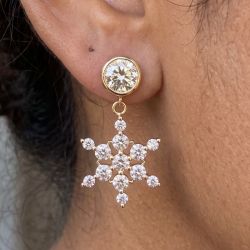 Golden Snowflake Round Cut White Sapphire Drop Earrings