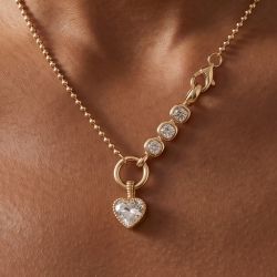 Golden Heart & Cushion Cut White Sapphire Pendant Necklace