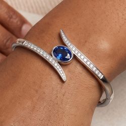 Bypass Bezel Oval & Round Cut Blue & White Sapphire Bangle Bracelet