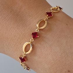 Golden Princess Cut Ruby Sapphire Tennis Bracelet