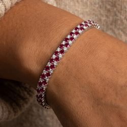 Double Row Round Cut Ruby & White Sapphire Tennis Bracelet