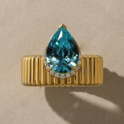 Golden Pear & Round Cut Aquamarine & White Sapphire Engagement Ring