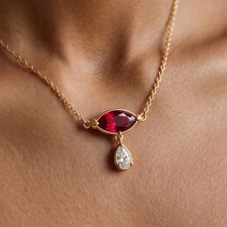 Golden Marquise & Pear Cut Ruby & White Sapphire Pendant Necklace