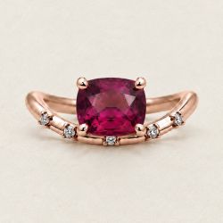 Rose Gold Cushion & Round Cut Ruby & White Sapphire Engagement Ring