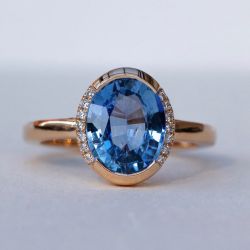 Rose Gold Oval & Round Cut Blue & White Sapphire Engagement Ring