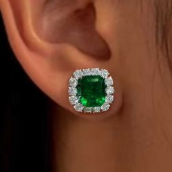 Halo Emerald Created Sapphire Stud Earrings
