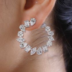 Unique Multi Cut White Sapphire Hoop Earrings For Women