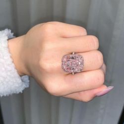Halo Pink Two Tone Cushion Cut Engagement Ring