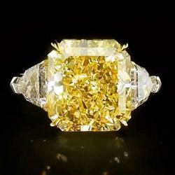 Three Stone Cushion Cut Yellow Engagement Ring