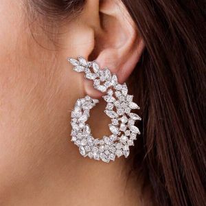 Leaf Design Marquise & Round Cut Circle Earrings