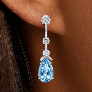 Pear Cut Aquamarine Drop Earrings