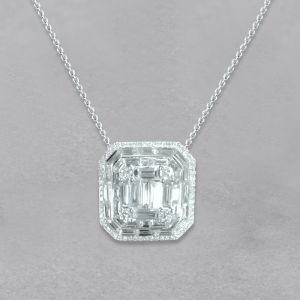 Halo Baguette Cut Created White Sapphire Necklace