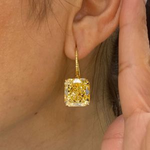 Golden Radiant Cut Yellow Sapphire Hoop Earrings