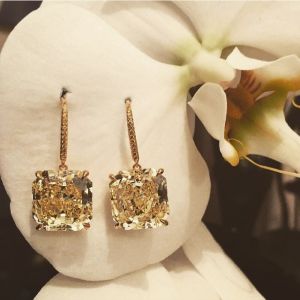 Golden Radiant Cut Yellow Sapphire Hoop Earrings