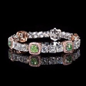 Halo Green & Pink Cushion Cut Bracelet