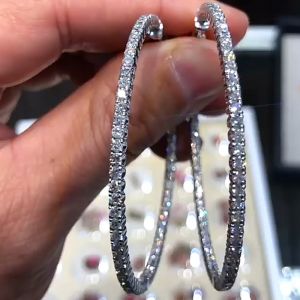 Classic Round Cut White Sapphire Hoop Earrings For Women