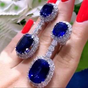 Blue & White Created Sapphire Drop Earrings