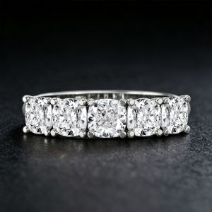 Half Eternity Cushion Cut White Sapphire Wedding Band Ring