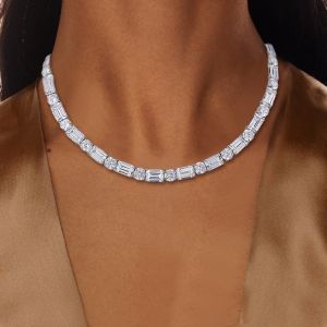 Emerald & Round Cut Tennis Necklace