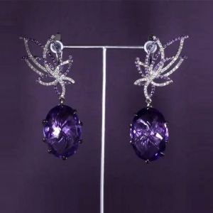 Oval Cut Created Amethyst Sapphire Drop Earrings