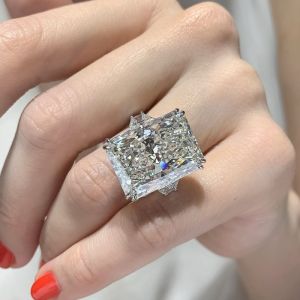 Three Stone Rings Radiant Cut White Sapphire Engagement Ring