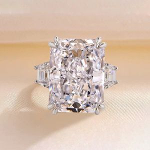 Three Stone Rings Radiant Cut White Sapphire Engagement Ring