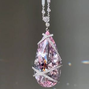 Gorgeous Pink Sapphire Pear & Ribbon Shape Pendant Necklace