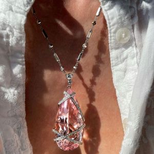 Gorgeous Pink Sapphire Pear & Ribbon Shape Pendant Necklace