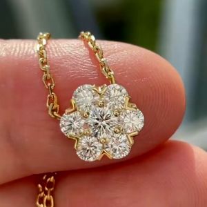 Golden Round Cut Created White Sapphire Flower Pendant Necklace