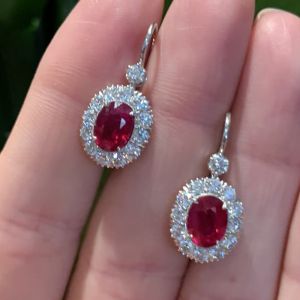 Antique Halo Oval Cut Ruby & White Sapphire Drop Earrings  For Women (1.5 CT. TW.)